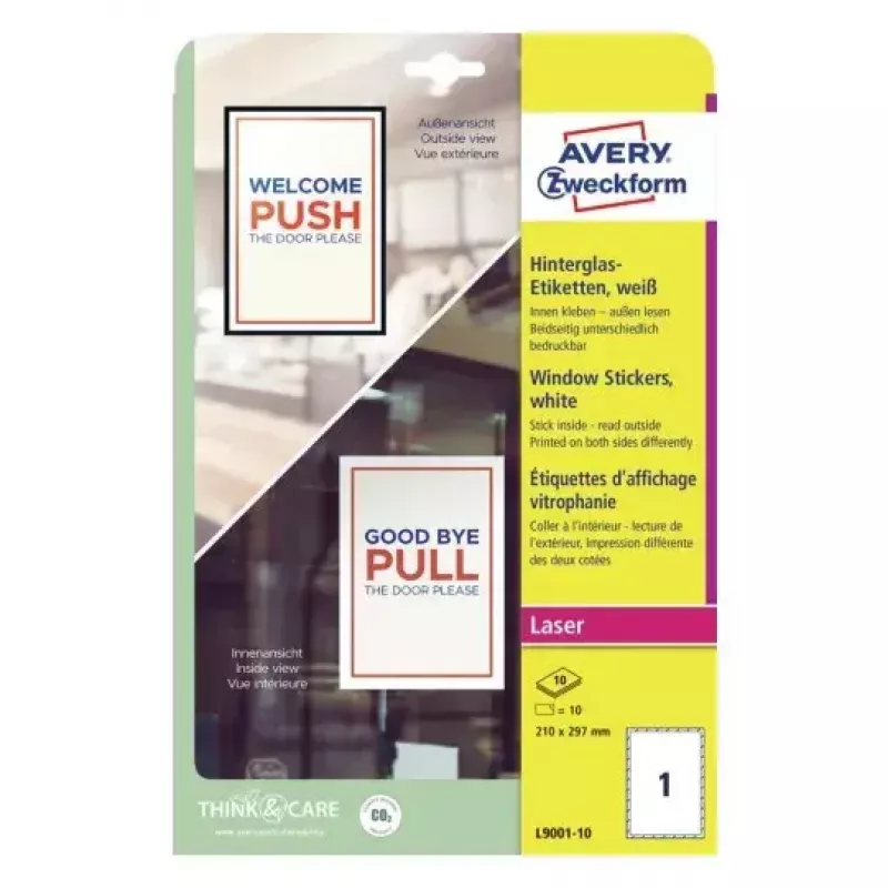 Avery Raamsticker Zelfklevend printeretiket A4 Wit 10 stuks