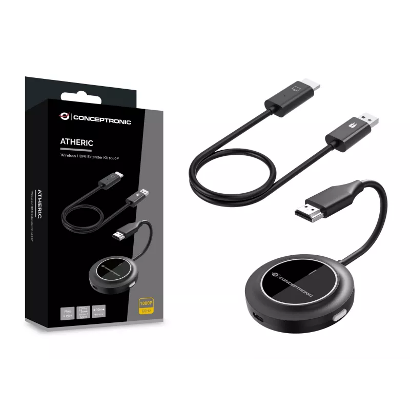 Draadloze HDMI-extenderkit CONCEPTRONIC ATHERIC02B – dongle, HDMI/USB, 1080p (1920x1080), USB-gevoed