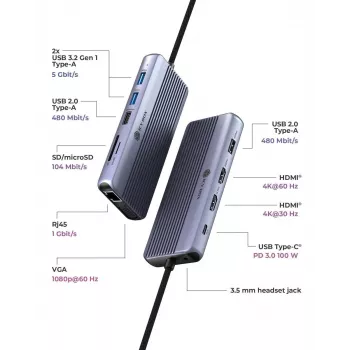 ICY BOX IB-DK4062-CPD bedraad USB 3.2 Gen 1 (3.1 Gen 1) Type-C antraciet