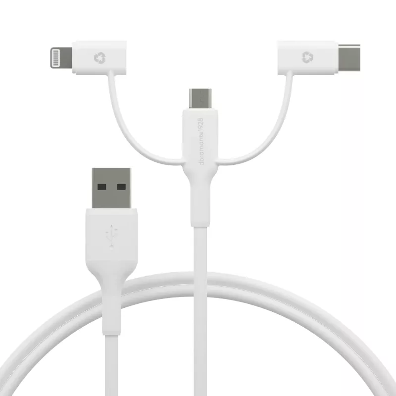dbramante1928 re-charge - 3-in-1-kabel – USB-A naar USB-A, C & Lightning - wit