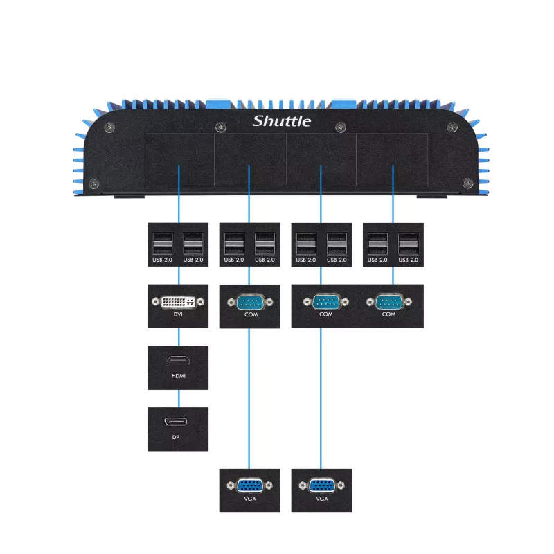 Shuttle BPCAL02-i5 industriële box-pc, Core i5-1235U, 2x SO-DIMM, 2x LAN, 1x COM, 1x HDMI, 4x USB, ventilatorloos, 24/7 continu gebruik