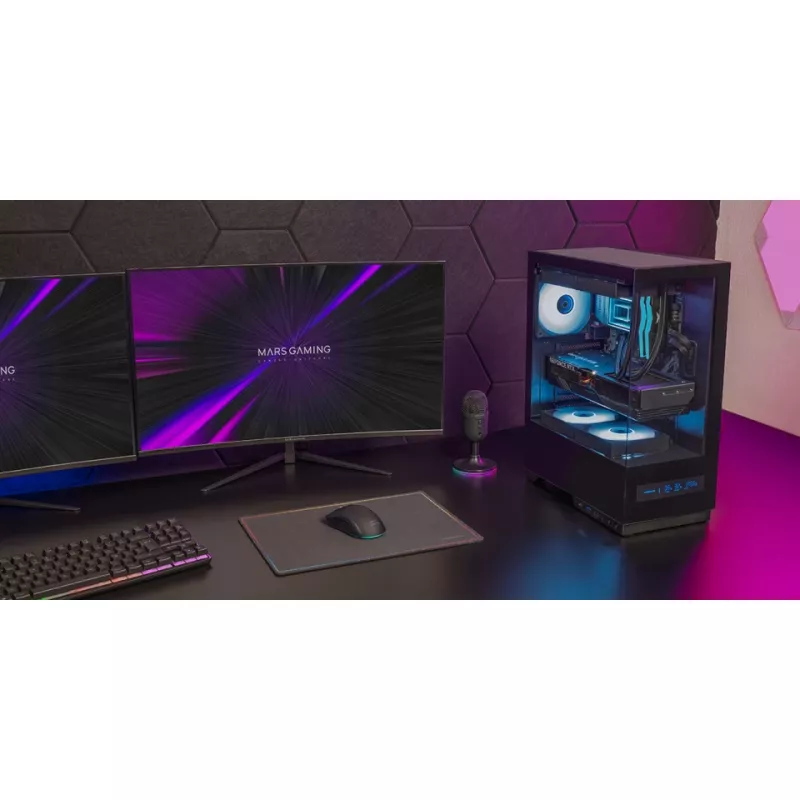 PC-behuizing TACENS MARS MC-PULSAR LCD ATX Midi Tower, gehard glas, front-LCD, USB-C, ondersteunt GPU 33,2 cm