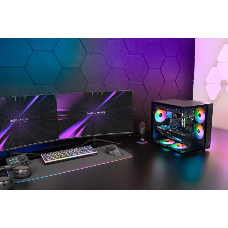 PC-behuizing TACENS Mars Gaming MCV-ONE Midi Tower – zwart, ATX/Micro-ATX/Mini-ITX, gehard glas, ondersteunt 120mm-ventilatoren