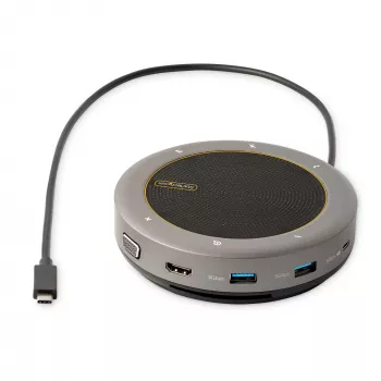 StarTech.com USB-C speakerphone dockingstation, mini draagbare conferentiespeaker en audiodock, USB-C naar VGA/4K HDMI, 2x USB-A hub, microfoon/luidspreker, Teams/Zoom/softphone speakerphone