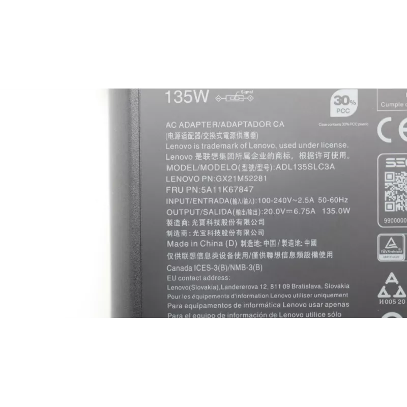 Lenovo 5A11K67847 voeding/inverter binnen 135 W zwart