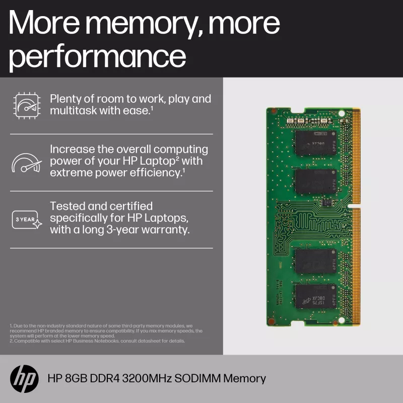 HP 8GB DDR4 3200 SODIMM geheugen, Business, Windows 10, Windows 11, 70 mm, 30 mm, 1,5 mm, 8 g