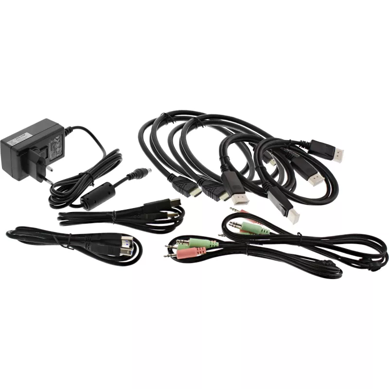 InLine KVM Desktop Switch, 2-poorts, dual-monitor, DP+HDMI, 4K, USB 3.0, audio