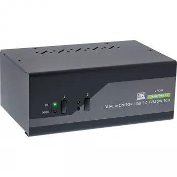 InLine KVM Desktop Switch, 2-poorts, dual-monitor DP 1.2, 4K, USB 3.0, audio