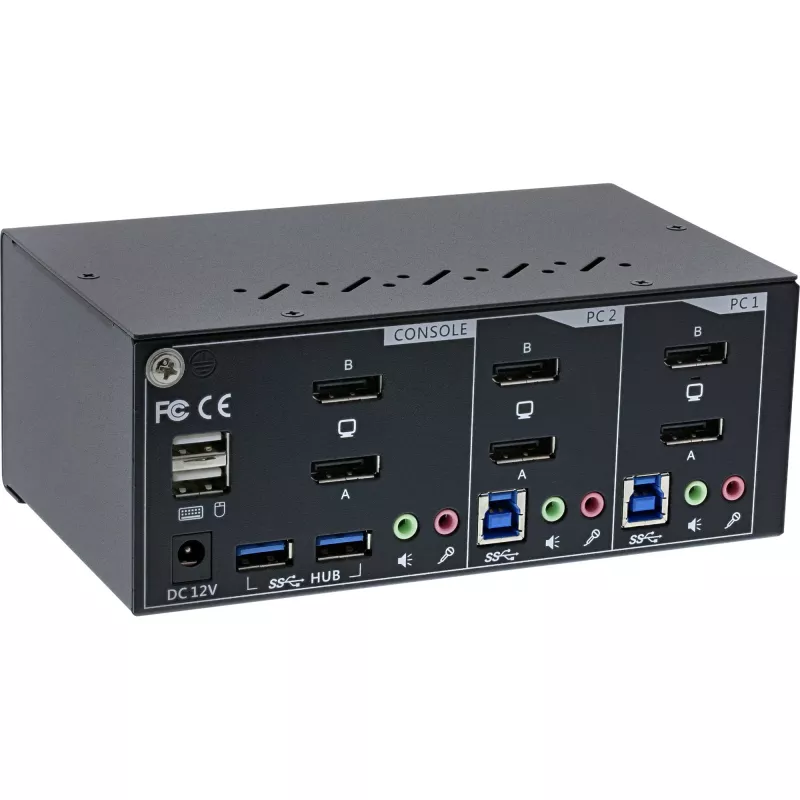 InLine KVM Desktop Switch, 2-poorts, dual-monitor DP 1.2, 4K, USB 3.0, audio