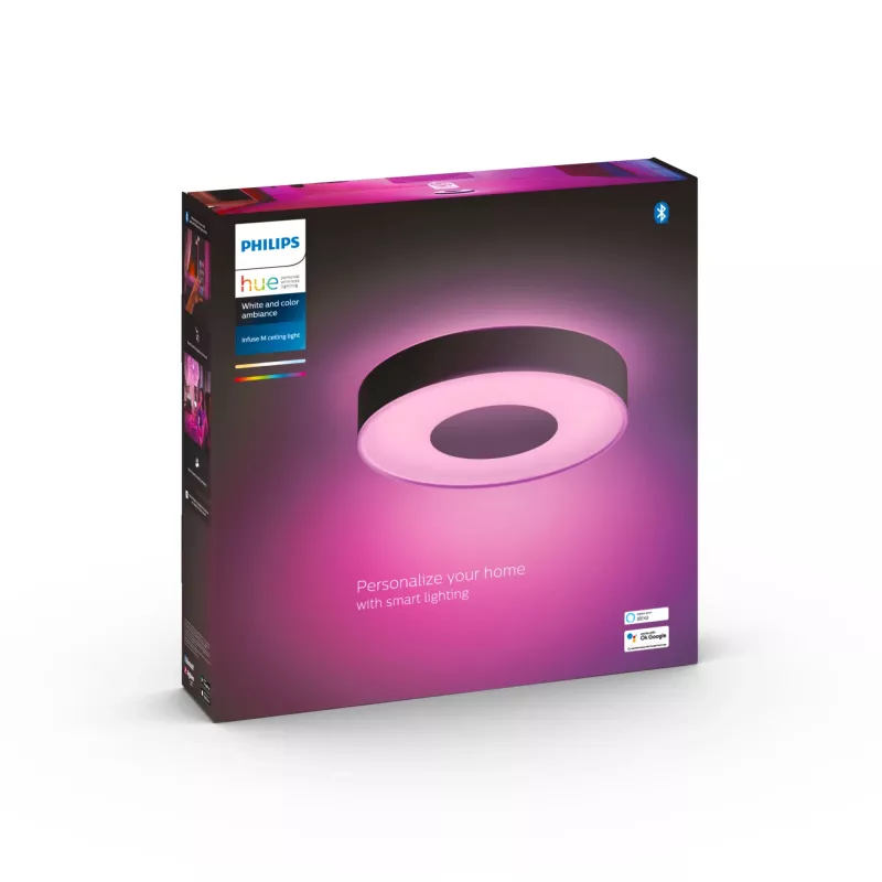 Slimme plafondlamp Philips Hue Infuse zwart Bluetooth LED, Ø 381 mm, H 86 mm