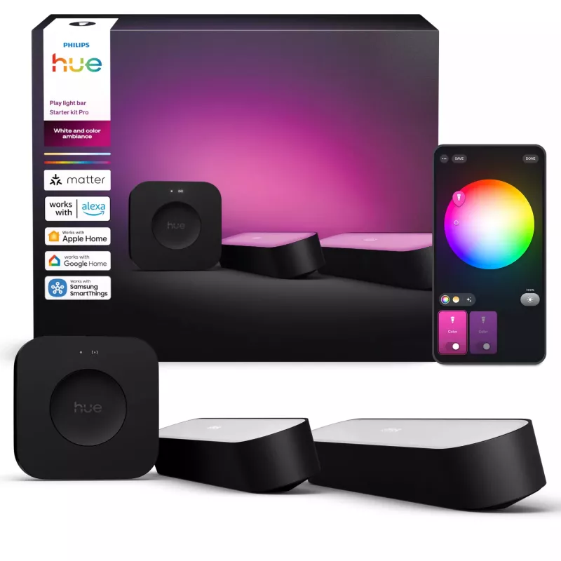 Philips Hue Play light bars startset – 2 Play light bars + Hue Bridge Pro, Bluetooth, zwart, Type-C-stekker