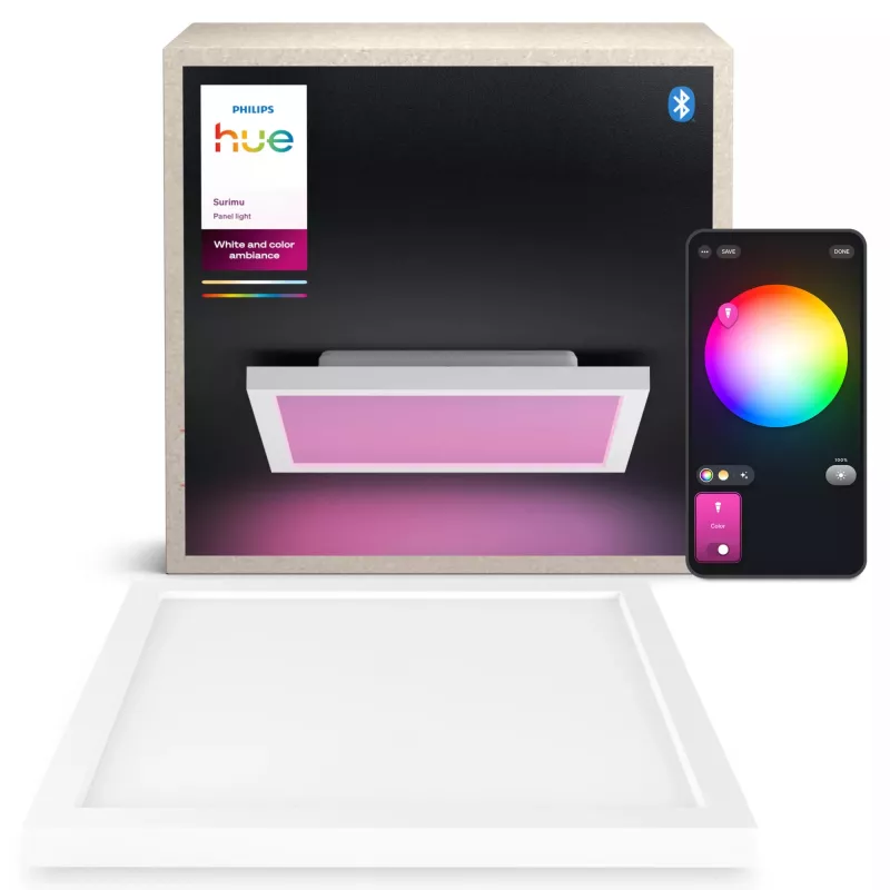 Philips Surimu Square Panel, slimme plafondlamp, Bluetooth/Zigbee, wit, aluminium, multi, 2000 K