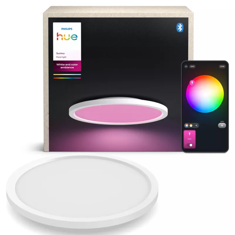 Philips Surimu Round Panel, slimme plafondlamp, Bluetooth/Zigbee, wit, aluminium, multi, 2000 K