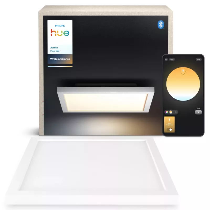 Philips Aurelle Square Panel Light, slimme plafondlamp, Bluetooth/Zigbee, wit, LED, aluminium, variabel