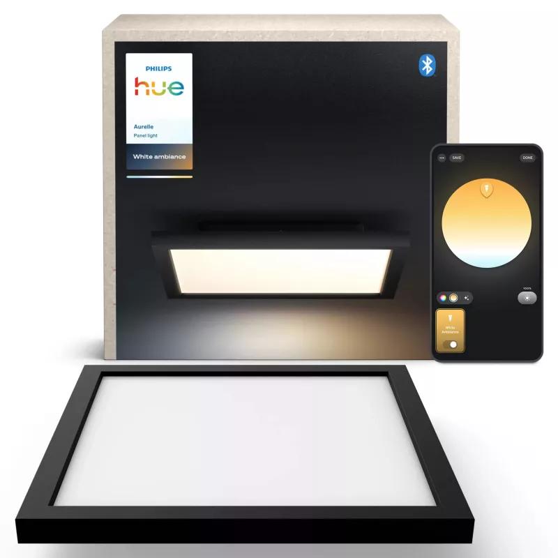 Philips Aurelle Square Panel, slimme plafondlamp, Bluetooth/Zigbee, zwart, LED, aluminium, variabel