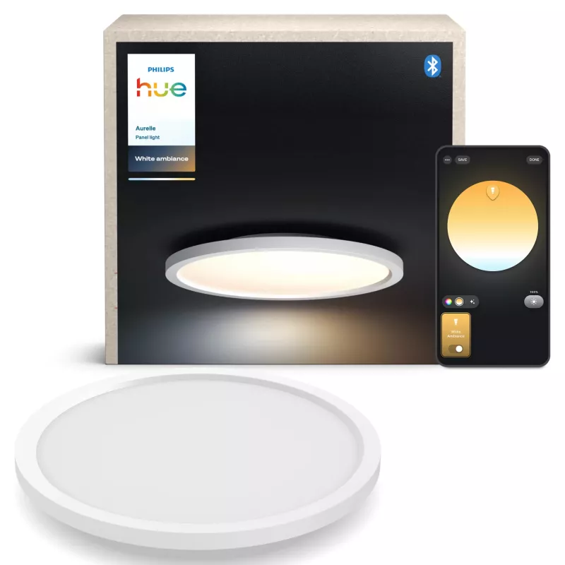 Philips Aurelle Hue ronde paneellamp, slimme plafondlamp, Bluetooth/Zigbee, wit, LED, aluminium, variabel
