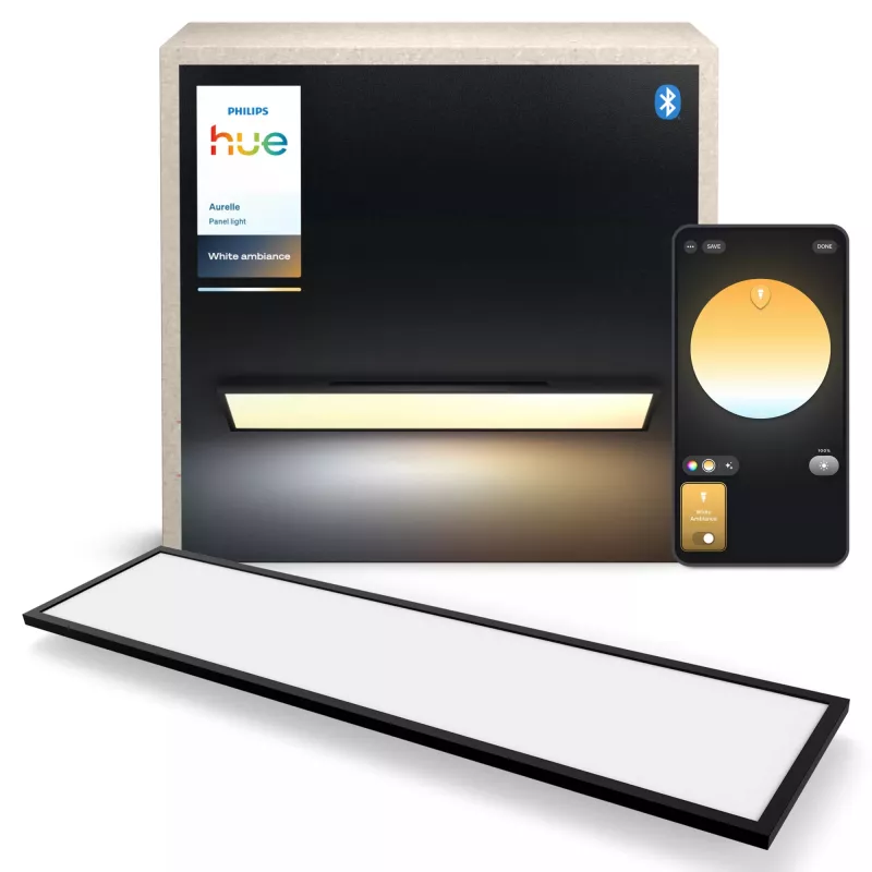 Slimme plafondlamp Signify Philips Aurelle Rectangle Panel — Bluetooth/Zigbee, 1200×300×48 mm, zwart
