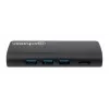 Manhattan USB-C dock/hub met kaartlezer, aansluitingen (x5): Ethernet, USB-A (3) en USB-C, 5 Gbit/s (USB 3.2 Gen1 alias USB 3.0), met Power Delivery (100W) naar de USB-C-aansluiting (let op: extra USB-C-voeding en USB-C-kabel vereist), universeel voor alle apparaten, aluminium