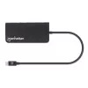 Manhattan USB-C dock/hub met kaartlezer, aansluitingen (x5): Ethernet, USB-A (3) en USB-C, 5 Gbit/s (USB 3.2 Gen1 alias USB 3.0), met Power Delivery (100W) naar de USB-C-aansluiting (let op: extra USB-C-voeding en USB-C-kabel vereist), universeel voor alle apparaten, aluminium