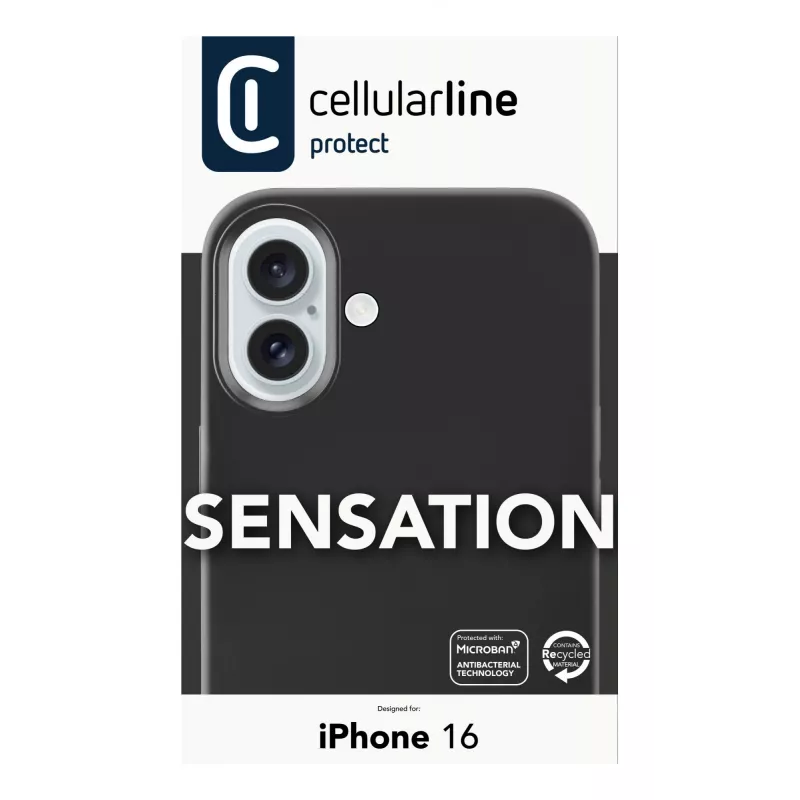 Cellularline Sensation – iPhone 16 hoes van soft-touch-siliconen, cover, Apple, iPhone 16, 15,5 cm (6,1 inch), zwart