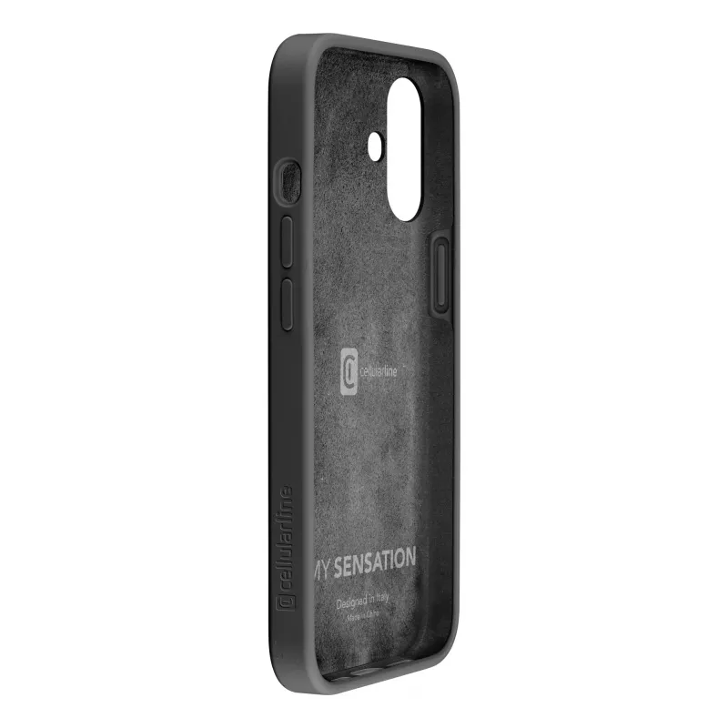 Cellularline Sensation – iPhone 16 hoes van soft-touch-siliconen, cover, Apple, iPhone 16, 15,5 cm (6,1 inch), zwart