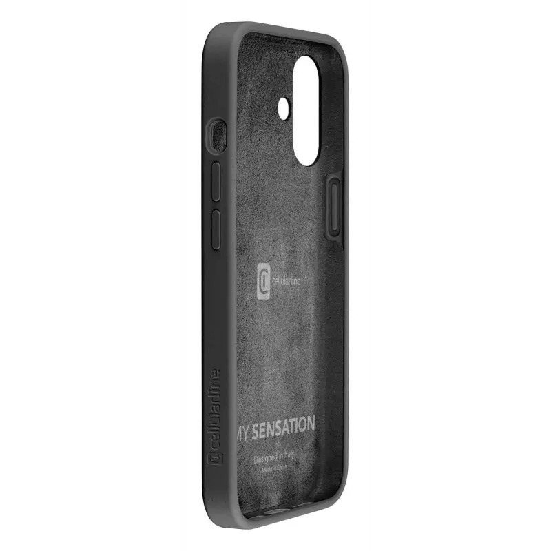 Cellularline Sensation – iPhone 16 hoes van soft-touch-siliconen, cover, Apple, iPhone 16, 15,5 cm (6,1 inch), zwart