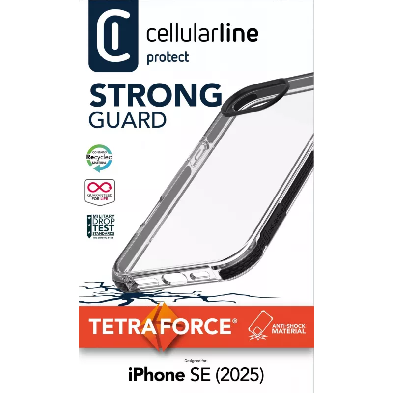 Cellularline Tetra Force Strong Guard – iPhone 16e ultra-elastische, stootvaste beschermhoes met geïntegreerde antibacteriële Microban®-technologie