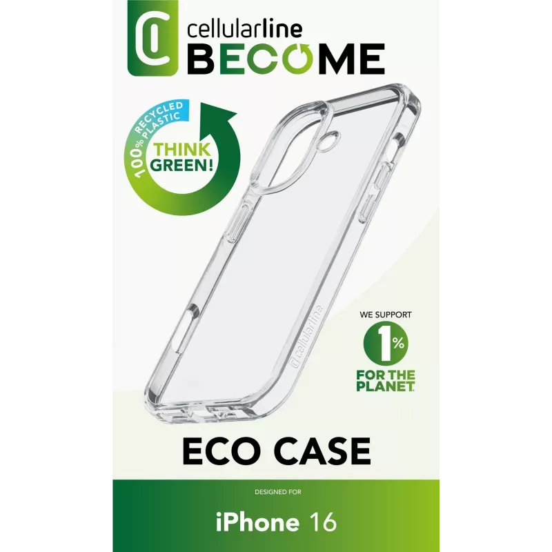 Cellularline Become Case - iPhone 16 hoesje van 100% gerecycled kunststof