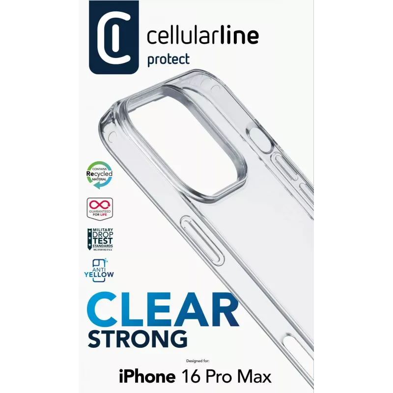 Cellularline Clear Protect – harde schaal voor iPhone 16 Pro Max met rubberen randen