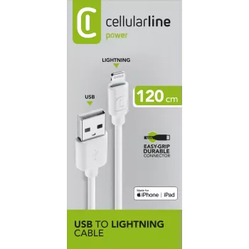 Cellularline netsnoer 120cm - Lightning Lightning-kabel voor opladen en gegevensoverdracht