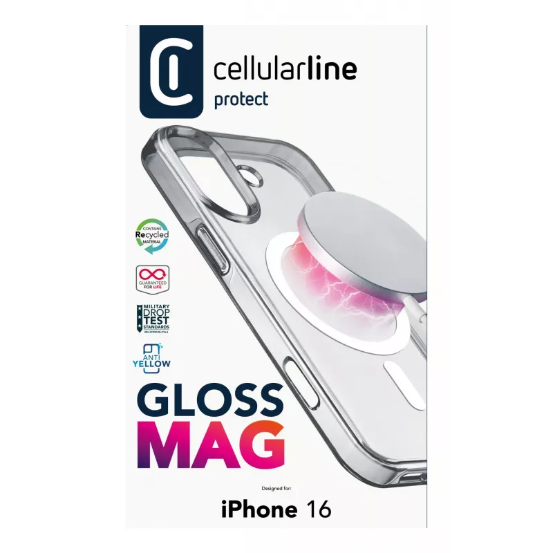 Cellularline Gloss Mag – iPhone 16 magnetische hoes voor opladen en bevestigen aan MagSafe-oplader