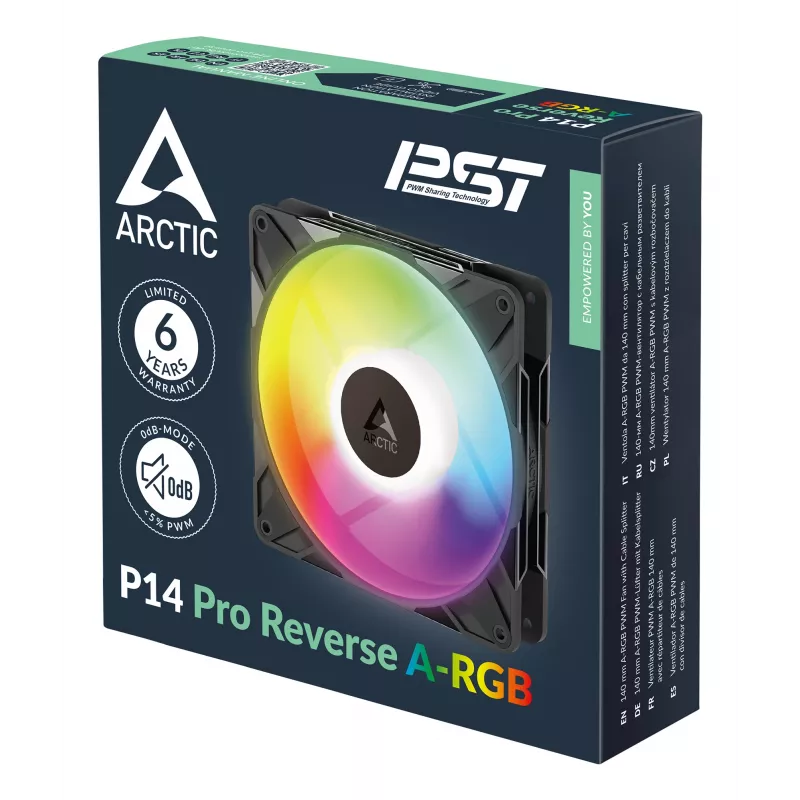 ARCTIC Freezer P14 Pro Reverse A-RGB - 3-pack - 140 mm A-RGB PWM-ventilator met kabelverdeler
