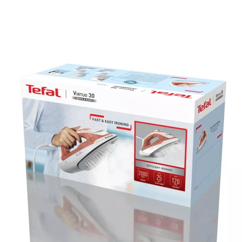 Tefal Virtuo 30 FV2C40E0 strijkijzer droog- & stoomstrijkijzer keramische zool 2000 W perzik, wit