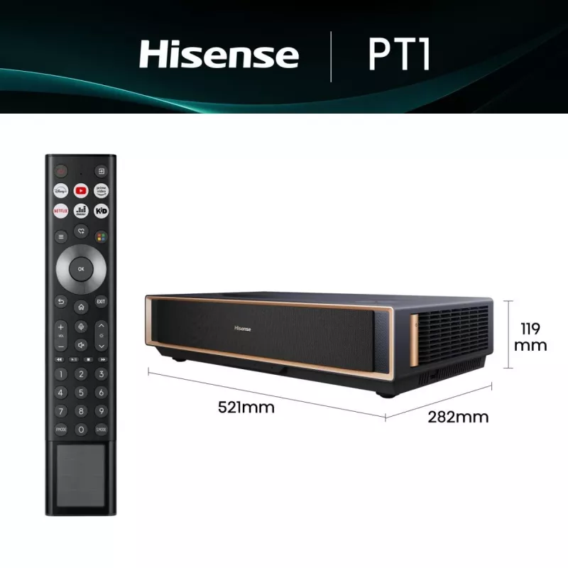 Projector HISENSE PT1 3D Smart-TV, native 16:9, Wi‑Fi & Ethernet, HDR (HLG), HDMI 2.0/2.1, zwart