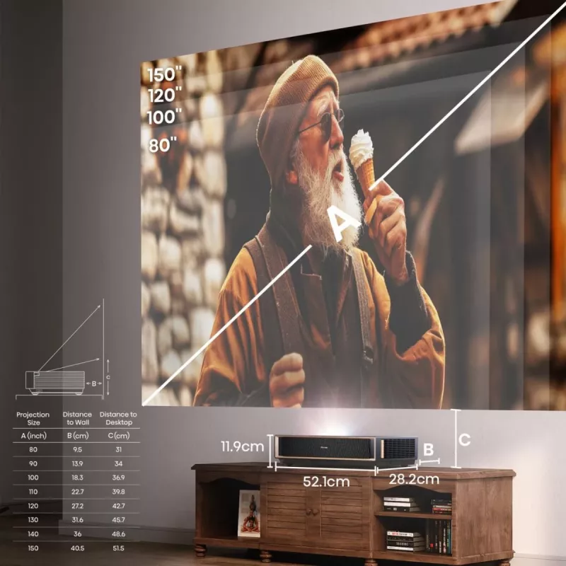 Projector HISENSE PT1 3D Smart-TV, native 16:9, Wi‑Fi & Ethernet, HDR (HLG), HDMI 2.0/2.1, zwart