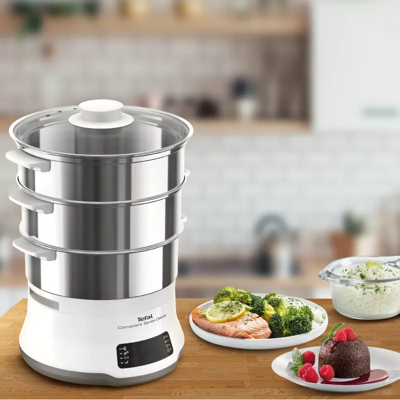Tefal Convenient Series Deluxe VC502D Stoomkoker 3 manden Aanrecht 900 W RVS, wit