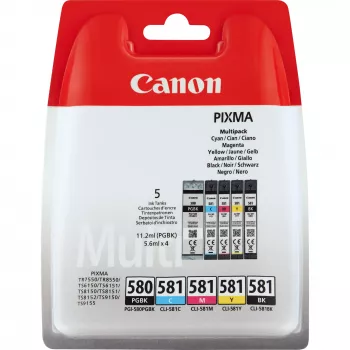 Cartridge Canon PGI-580 PGBK/CLI-581 CMYBK Gesorteerd zwart cyaan magenta