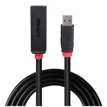 Lindy 10m USB 3.0 actieve verlengkabel slank, USB 3.2 Gen 1 (3.1 Gen 1) Type-C, USB 3.2 Gen 1 (3.1 Gen 1) Type-C, 5000 Mbit/s, zwart, acrylonitril-butadieen-styreen (ABS), ronde kabel
