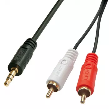 Lindy 3m Premium Phono- naar 3,5-mm-kabel, 2 x RCA, stekker, 3,5 mm, stekker, 3 m, zwart