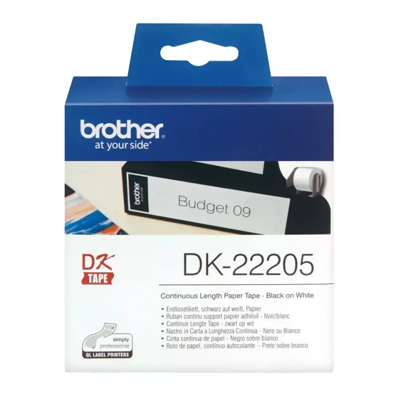 Eindloos etiket Brother DK22205 zwart op wit 6,2 cm x 30,48 m