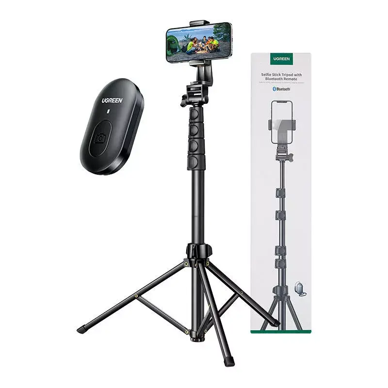 Selfiestick UGREEN LP680 Bluetooth met afstandsbediening, uitschuifbaar tot 1,7 m, maximale hoogte 180 cm, universele compatibiliteit, zwart