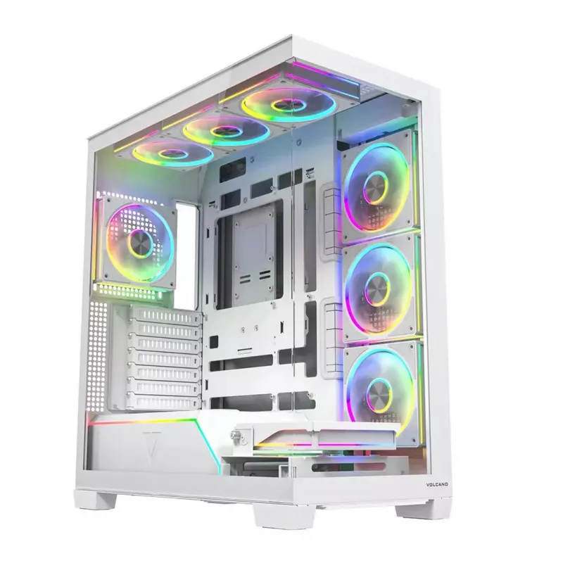 PC-behuizing MODECOM VOLCANO STELLAR PLUS ARGB MIDI 8F WIT — mid-tower, ATX, gehard glas, ARGB-verlichting, 8 ventilatoren, GPU tot 42 cm