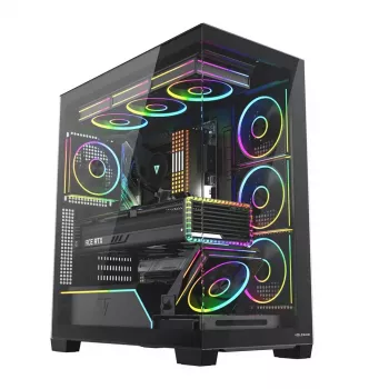 PC midi-tower behuizing MODECOM VOLCANO STELLAR PLUS ARGB MIDI, 5 frontventilatoren, gehard glas, USB-C