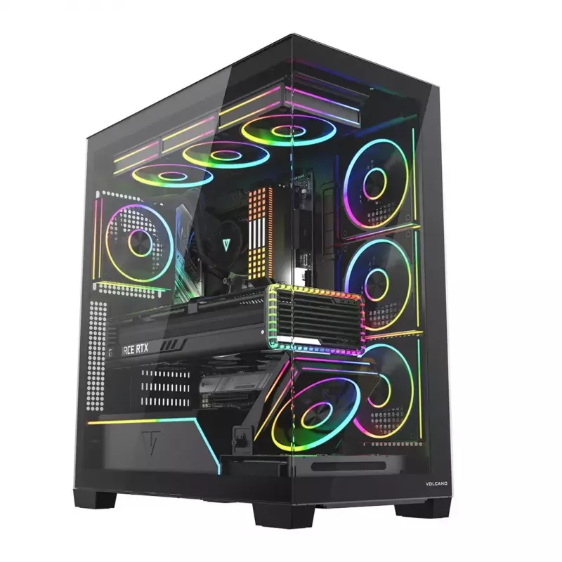 PC midi-tower behuizing MODECOM VOLCANO STELLAR PLUS ARGB MIDI, 5 frontventilatoren, gehard glas, USB-C