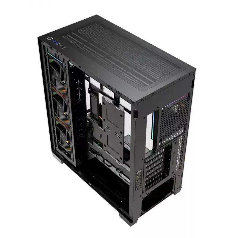 PC midi-tower behuizing MODECOM VOLCANO STELLAR PLUS ARGB MIDI, 5 frontventilatoren, gehard glas, USB-C