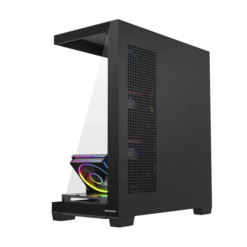PC midi-tower behuizing MODECOM VOLCANO STELLAR PLUS ARGB MIDI, 5 frontventilatoren, gehard glas, USB-C
