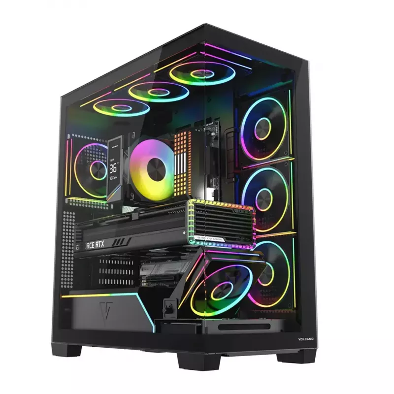 PC midi-tower behuizing MODECOM VOLCANO STELLAR PLUS ARGB MIDI, 5 frontventilatoren, gehard glas, USB-C