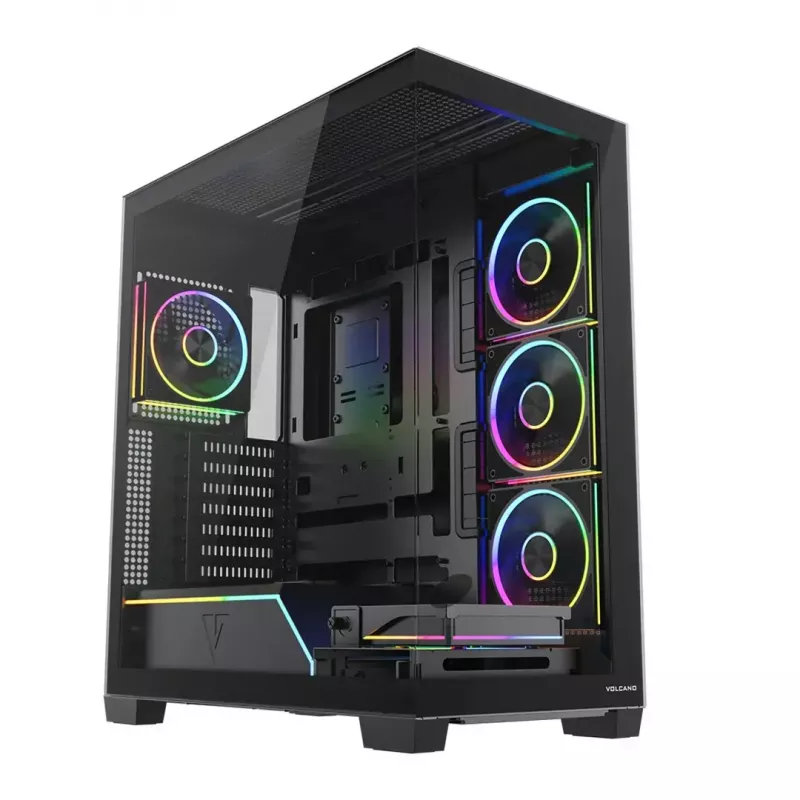 PC midi-tower behuizing MODECOM VOLCANO STELLAR PLUS ARGB MIDI, 5 frontventilatoren, gehard glas, USB-C