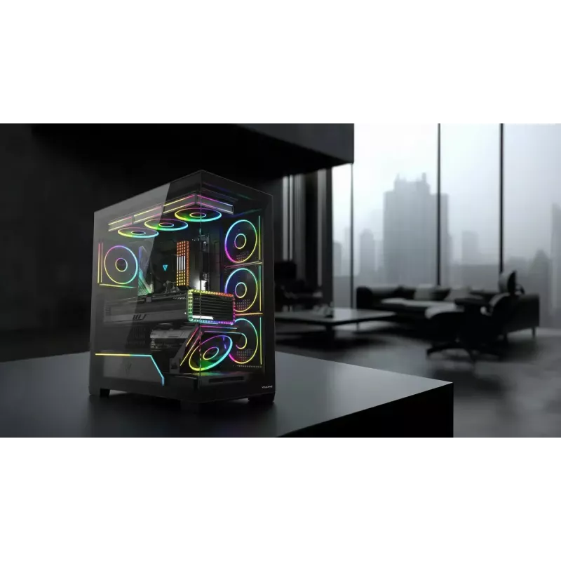 PC midi-tower behuizing MODECOM VOLCANO STELLAR PLUS ARGB MIDI, 5 frontventilatoren, gehard glas, USB-C