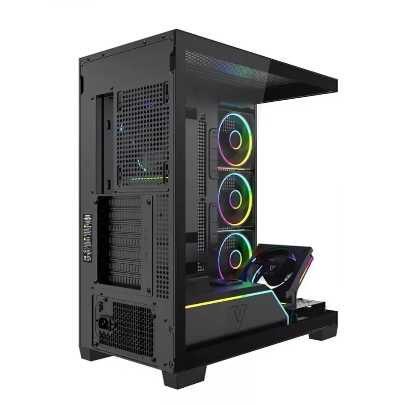 PC midi-tower behuizing MODECOM VOLCANO STELLAR PLUS ARGB MIDI, 5 frontventilatoren, gehard glas, USB-C